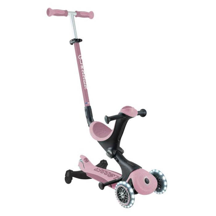 Тротинетка със седалка 5 в 1 GLOBBER GO UP DELUXE LIGHTS ECOLOGIC 360° - розова