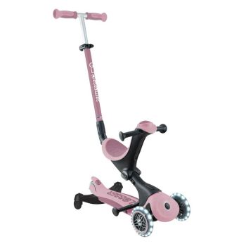 Тротинетка със седалка 5 в 1 GLOBBER GO UP DELUXE LIGHTS ECOLOGIC 360° - розова
